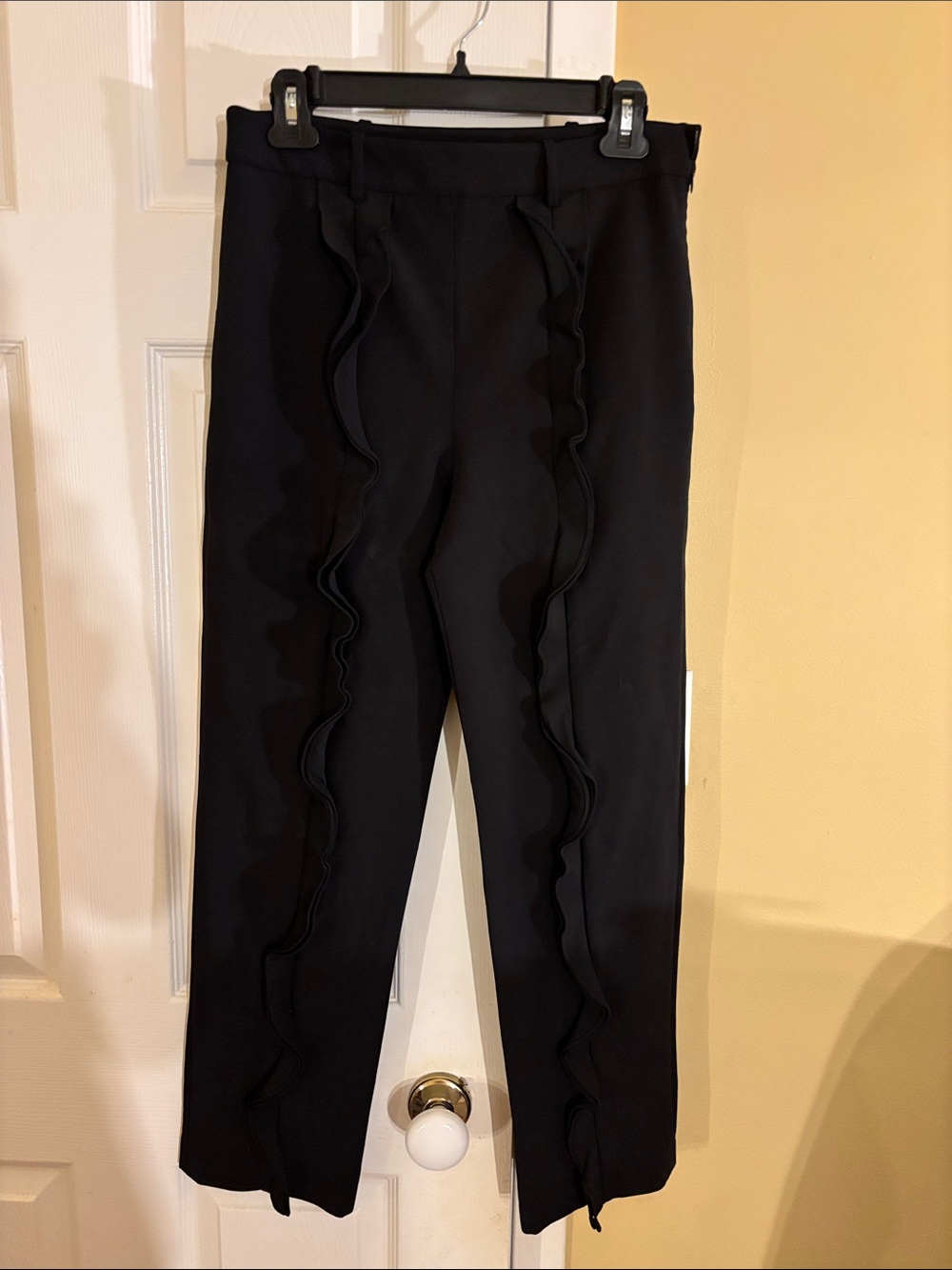 Opening Ceremony Black Straight-Leg Pants with Front Ruffle Trim